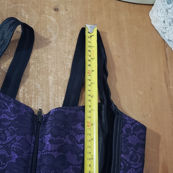 Small Purple Black Lace Print Corset Bustier Waist Trainer with Straps NWOT - Picture 6 of 11